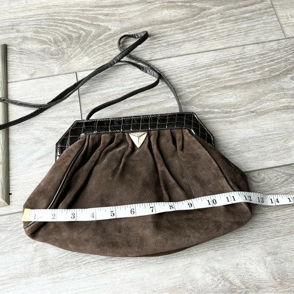 Vintage High Fashion Croc Patent Leather Suede  Leather Crossbody Clutch - Picture 14 of 15